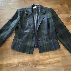 Plaid , green & blue, made in Scotland, dress coat, lined size 14 , short waist